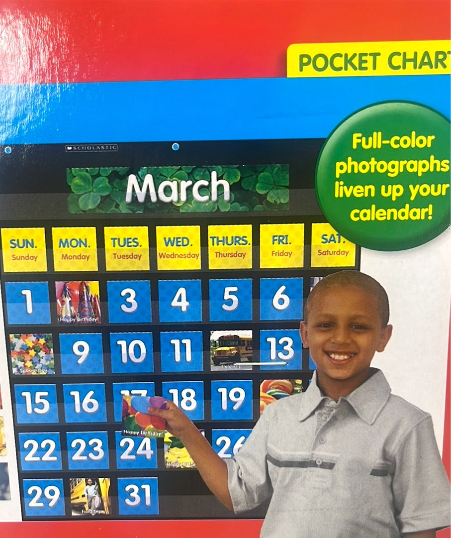 Monthly Calendar (Black) Pocket Chart Learning Post & Toys