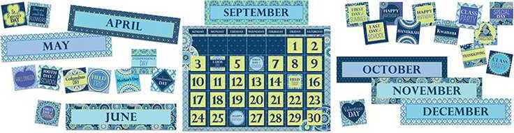 Blue Harmony Calendar Bulletin Board Sets – Learning Post & Toys