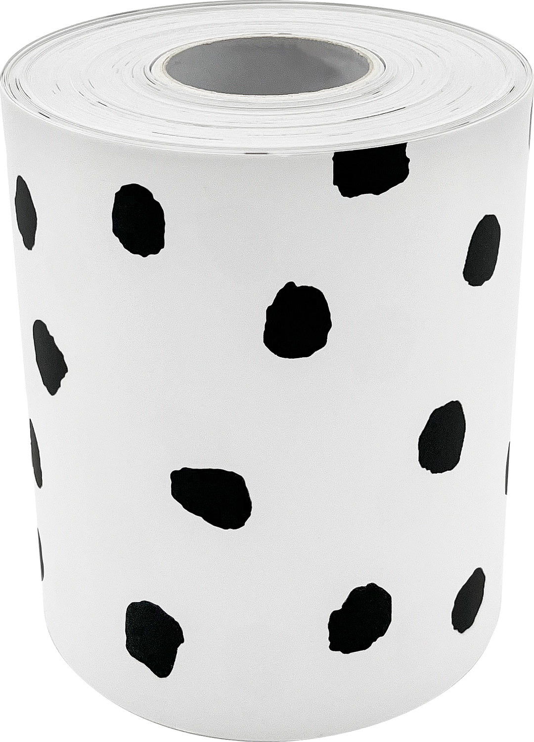 BLACK PAINTED DOTS ON WHITE STRAIGHT ROLLED BORDER TRIM PAINTED DOTS D ...